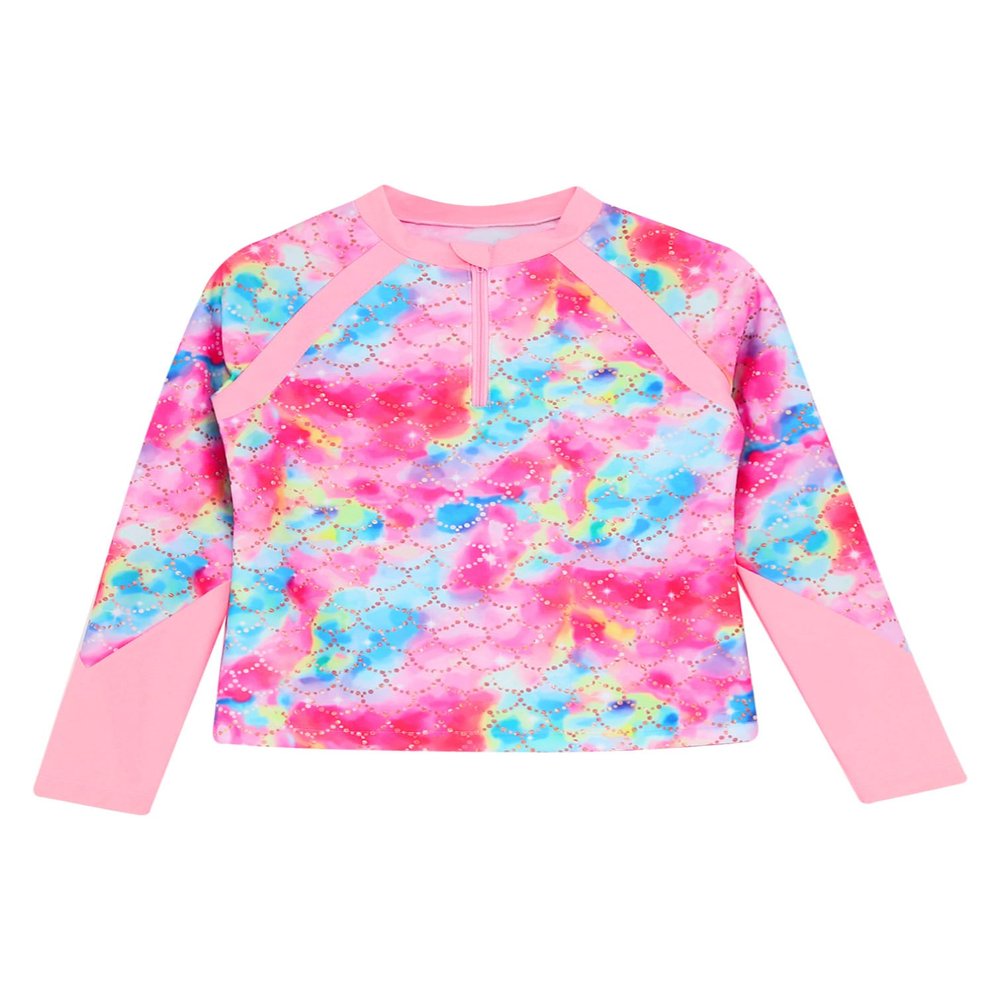 iiniim Kids Long Sleeve Rash Guard Shirts UPF 50+ Girls Boys Zipper Swim Rash Vest Tops Swimwear Pink 6 Years
