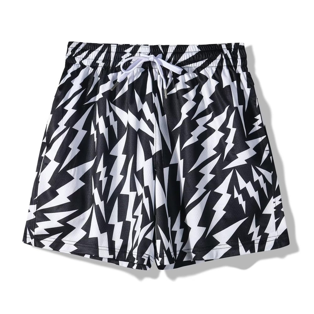 BOOMLEMON Mens Mesh Graphic Print Shorts Casual Fashion Cool Shorts Retro Active Gym Streetwear Short Pants(Novelty Little Lightning XS)