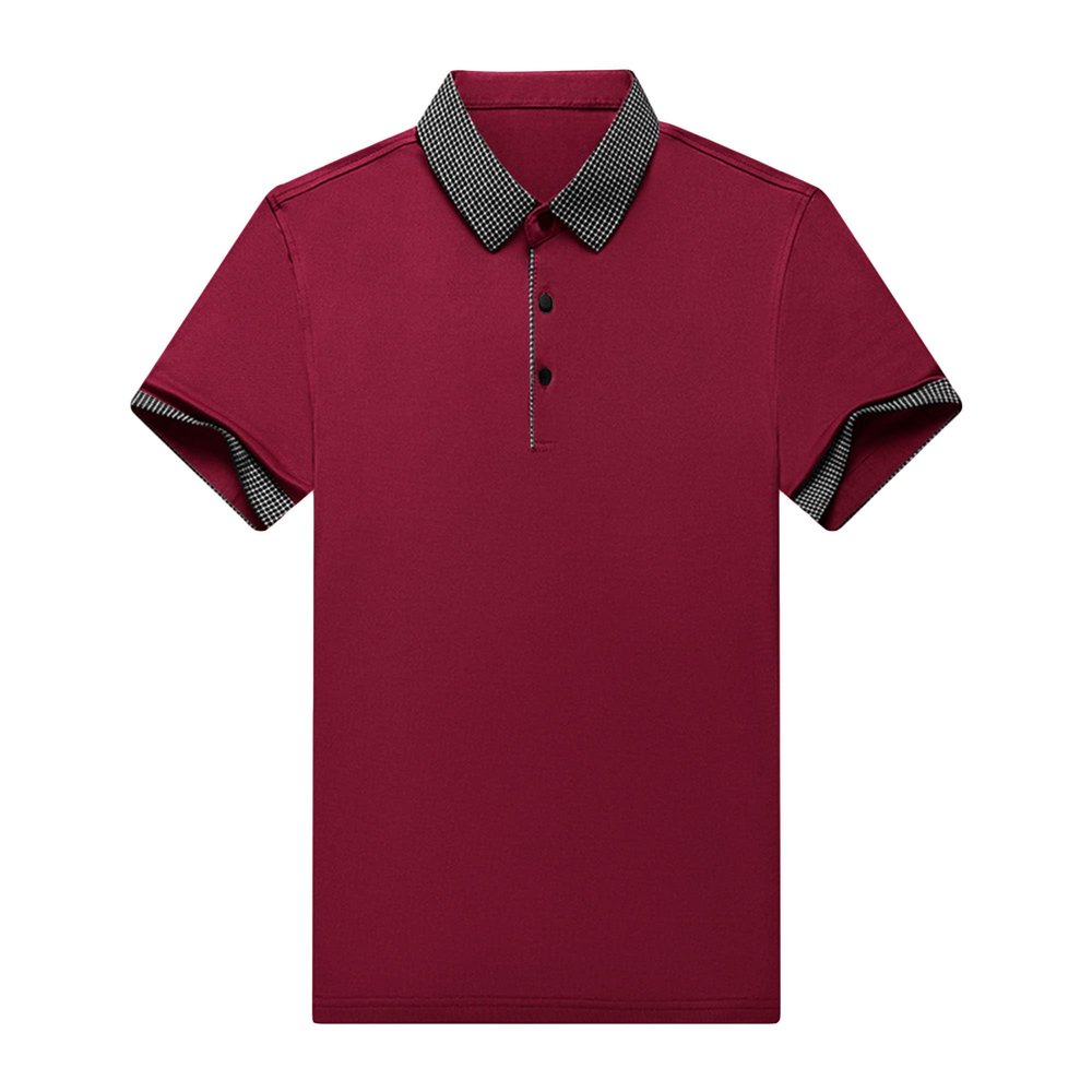 NineFit Basics Men's Short Sleeve Shirt Muscle Outdoor Tactical Army Polo Shirts Slim Fit Business Muscle Solid Color Henley Top (4X-Large,Wine Red)
