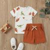 2T Boys Clothes Toddler Little Boys Summer Outfits Dinosaur T-Shirt & Shorts Clothing Set, Brown Dino 2-3T/90cm view 2