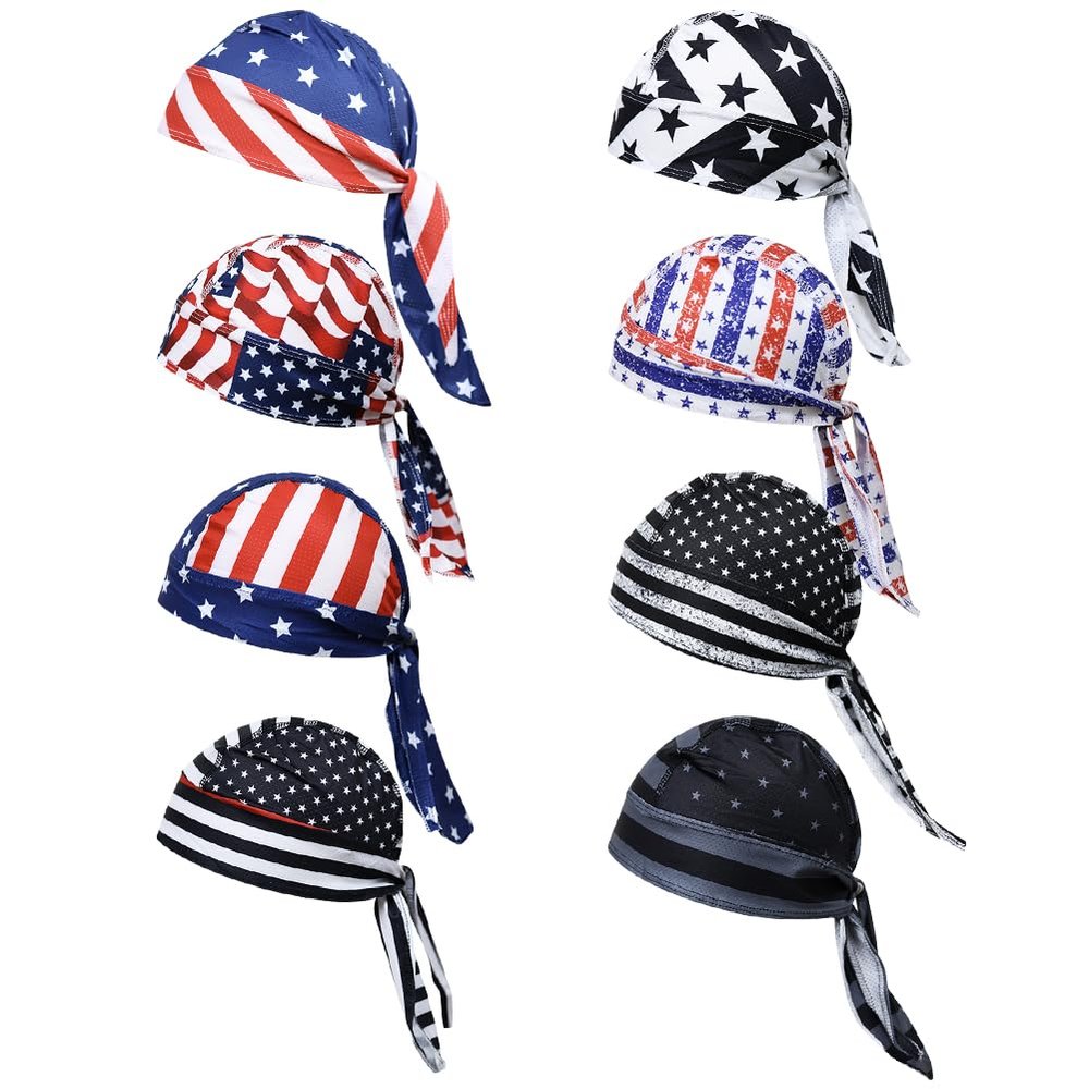 8Pcs Do Rag Skull Cap for Men Women Sweat Wicking Doo Rag Helmet Liner Cooling Cap Motorcycle Cycling Head Wraps Bandana Beanie Hat