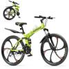 MarKnig 26 Inch Adult Folding Bikes/Mountain Bikes, 21 Speeds Mountain Bicycles with Full Suspension, Dual Disc Brake, High Carbon Steel Frame, Foldable Bike for Men/Women/Teen, LH-Green view 1