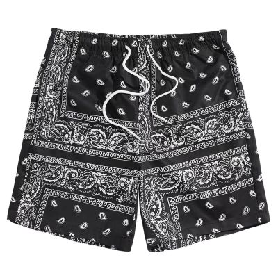 Men's Boho Tribal Paisley Print Drawstring Waist Summer Beach Hawaiian Cool Graphic Short Men Black XL