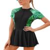 ABAFIP Women's Rash Guard Swimdress Swimsuit Zipper Short Sleeve Tummy Control Bathing Suit UPF 50+ Athletic Swimwear with Built in Shorts Light Green 3X-Large view 1