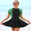 ABAFIP Women's Rash Guard Swimdress Swimsuit Zipper Short Sleeve Tummy Control Bathing Suit UPF 50+ Athletic Swimwear with Built in Shorts Light Green 3X-Large view 2