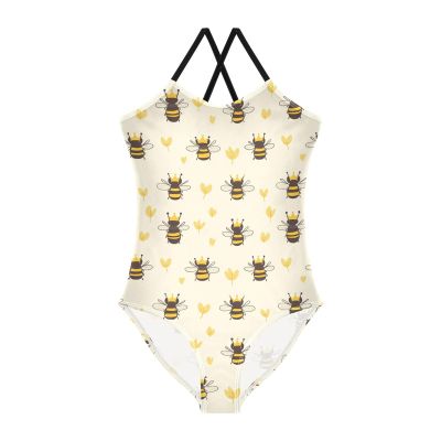 Bee Insect Girls One Piece Swimsuits Cute Bee Sport Halter Swimwear Beach Bathing Suit 7-8T