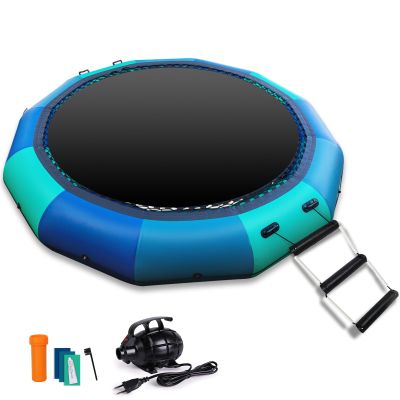 Inflatable Water Trampoline for Lake  10FT Recreational Water Bouncer for Beach, Floating Trampoline with Electric Pump, Beyond Marina Pool Bouncer for Adults for Outdoor Sports, Blue Green