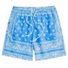 Men's Boho Tribal Paisley Print Drawstring Waist Summer Beach Hawaiian Cool Graphic Short Men Light Blue XL view 1