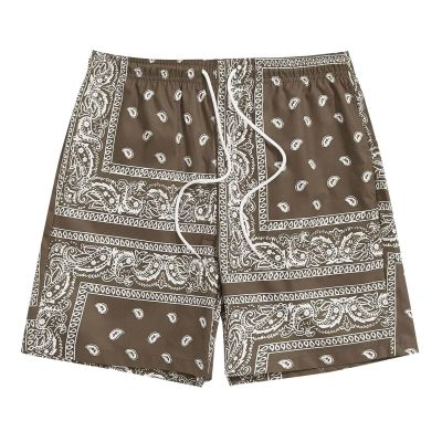 Men's Boho Tribal Paisley Print Drawstring Waist Summer Beach Hawaiian Cool Graphic Short Men Brown S