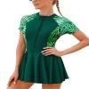 ABAFIP Women's Rash Guard Bathing Suit Zipper Swimdress Swimsuit Short Sleeve Floral Print Swimwear Army Green Medium view 1