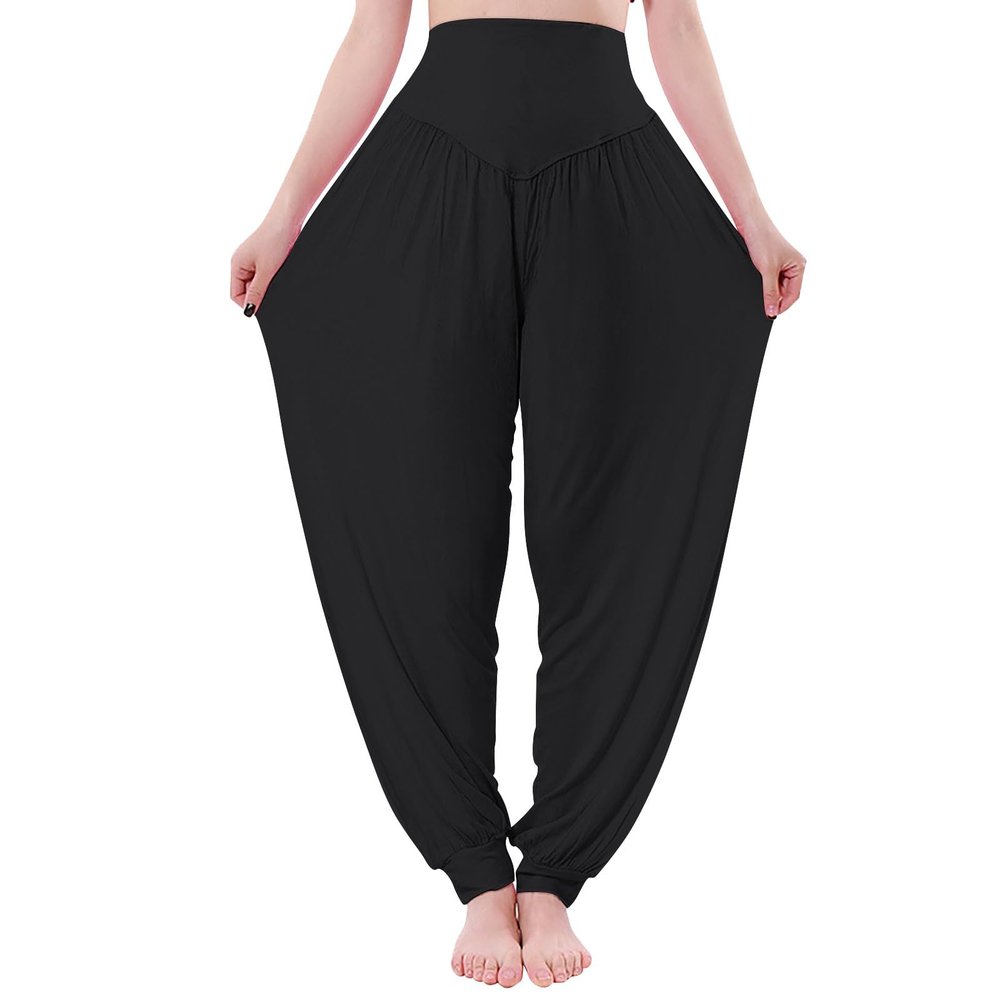 Women Pants High Waisted Yoga Pants Hippie Pants Boho Beach Plus Size Palazzo Pants Yoga Pants Closing Small (Black, S)