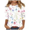 Plus Size Sleeveless Tops Three Quarter Sleeve Tops Woman Crewneck Cute Shirts Casual Print Blouses Length T Shirt 2024 4X-Large 03-Beige view 1