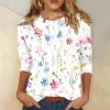 Plus Size Sleeveless Tops Three Quarter Sleeve Tops Woman Crewneck Cute Shirts Casual Print Blouses Length T Shirt 2024 4X-Large 03-Beige view 2