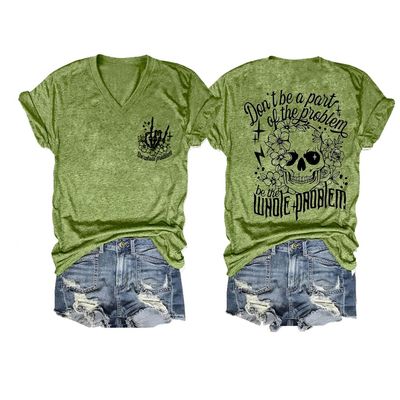 MOGUI Dont Be Part of The Problem Skeleton T Shirt Dont Be Part of The Problem Be The Whole Problem Shirt Fun Graphic Tee Casual Vintage Tshirts Funny Vneck Fun Loose T-Shirt Green, 5X-Large