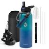 RAYMYLO Insulated Water Bottle 40 oz, Triple Wall Vacuum Stainless Steel (Cold for 48 Hrs), Leak Proof & Non-BPA, Modern Water Flask Jug with Paracord Handle & Straw Spout Lids, Cyan Blue view 1