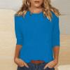3/4 Length Sleeve Womens Tops Three Quarter Sleeve Tops Woman Crewneck Cute Shirts Casual Print Blouses Length T Shirt 2024 Medium 01-Light Purple view 2