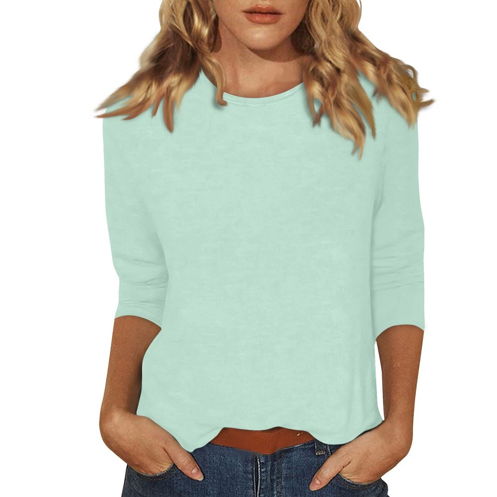 3/4 Sleeve Women Tops Three Quarter Sleeve Tops Woman Crewneck Cute Shirts Casual Print Blouses Length T Shirt 2024 Xx-Large 02-Green