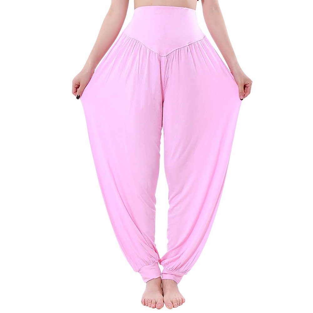 Women Pants High Waisted Yoga Pants Hippie Pants Boho Beach Plus Size Palazzo Pants Yoga Pants Closing Small (Pink, M)