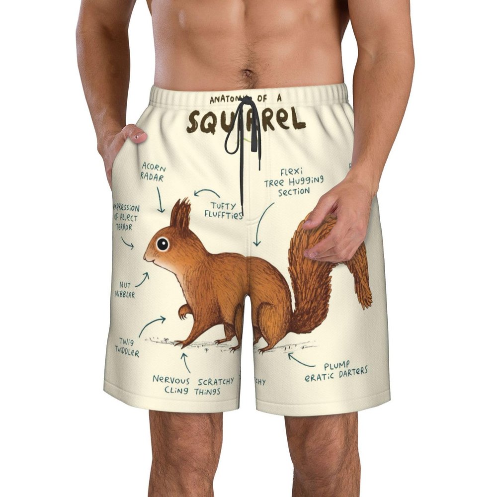 Ncpkcb Men's Swim Trunks Quick Dry Board Shorts Anatomy of A Squirrel Beach Shorts Casual Sports Running Shorts, Medium, Fashion
