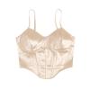 LMSXCT Women Sexy Satin Adjustable Spaghetti Strap Crop Top Silk Tank Top Corset Y2K Fashion Bustier Party Clubwear Cami Tops Beige view 1