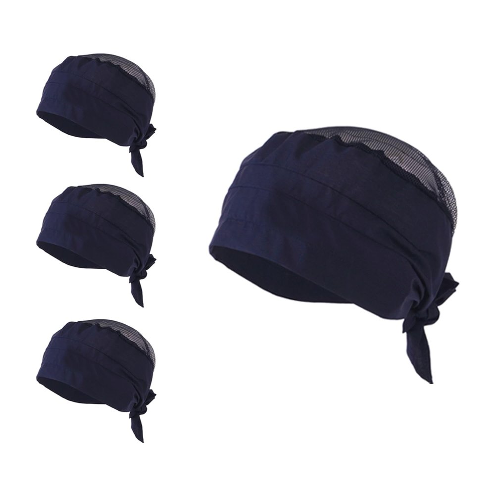 3Pcs Chef Hat Mesh Cap Cooking Hair Nets Kitchen Head Cover Wrap Bandana Do-rag Navy