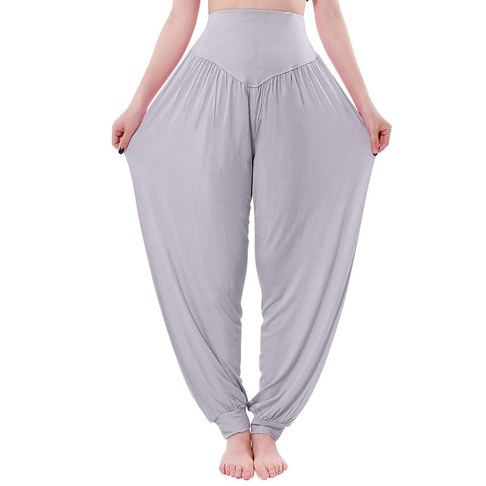 Women Pants High Waisted Yoga Pants Hippie Pants Boho Beach Plus Size Palazzo Pants Yoga Pants Closing Small (Grey, M)