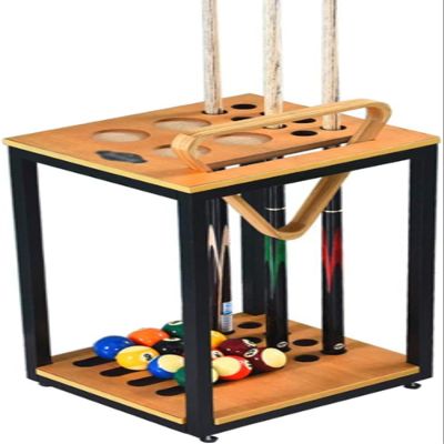 GLWJXSD Billiard Pool Wood Rack Holder for Snooker- Supplies Floor Stand,8 Clubs,4 Drinking Glasses 1 Triangle and Ball Position,Iron Frame Structure