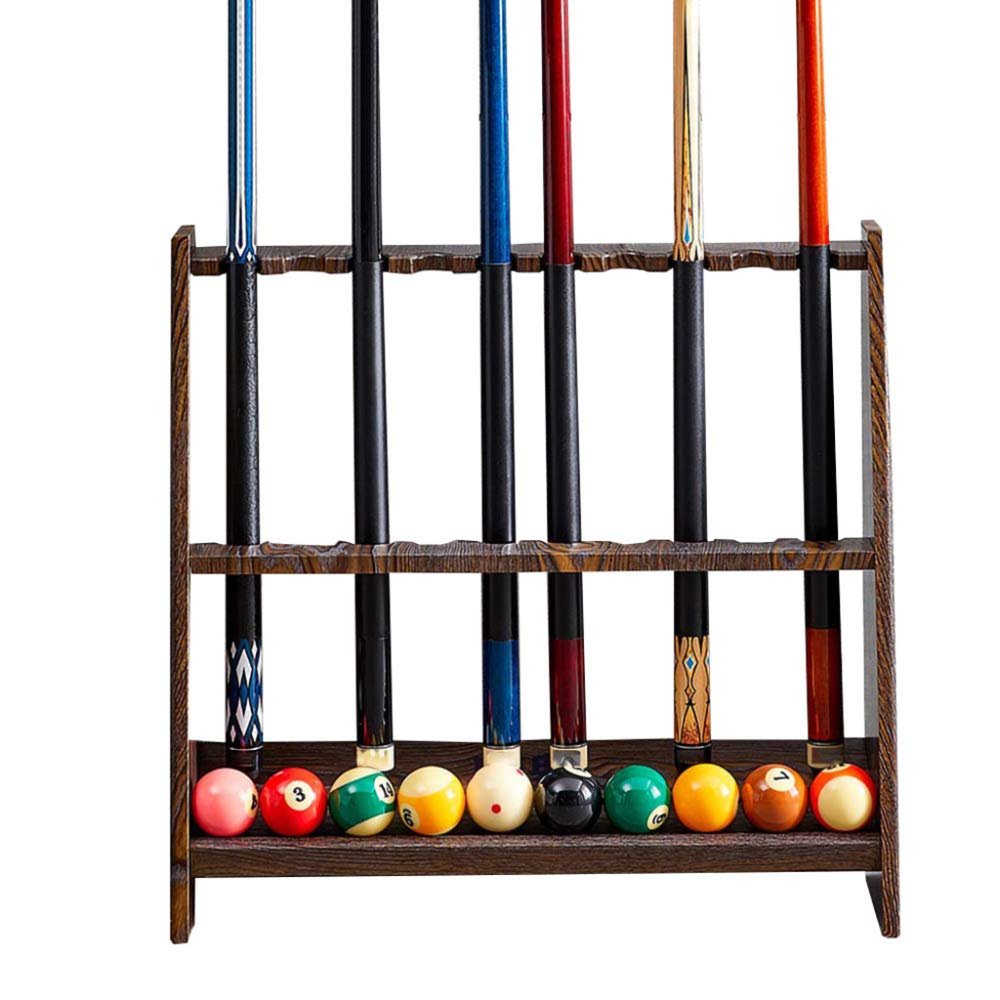 GLWJXSD Freestanding Pool Cues Racks, Floor-Mounted Fishing Rod Display Racks,Holds 10 Cues,for Schools,Homes,Clubs/Teak Grain 60x18x57cm
