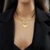 NineFit Basics 316L Stainless Steel Gold Color Maple Leaf Pendant Necklace Earrings For Women Non-fading Jewelry Set (Necklace) view 4