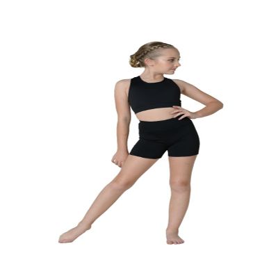 DANZNMOTION Girls High Waist Dance Booty Short 22406C (Black, 8-10)