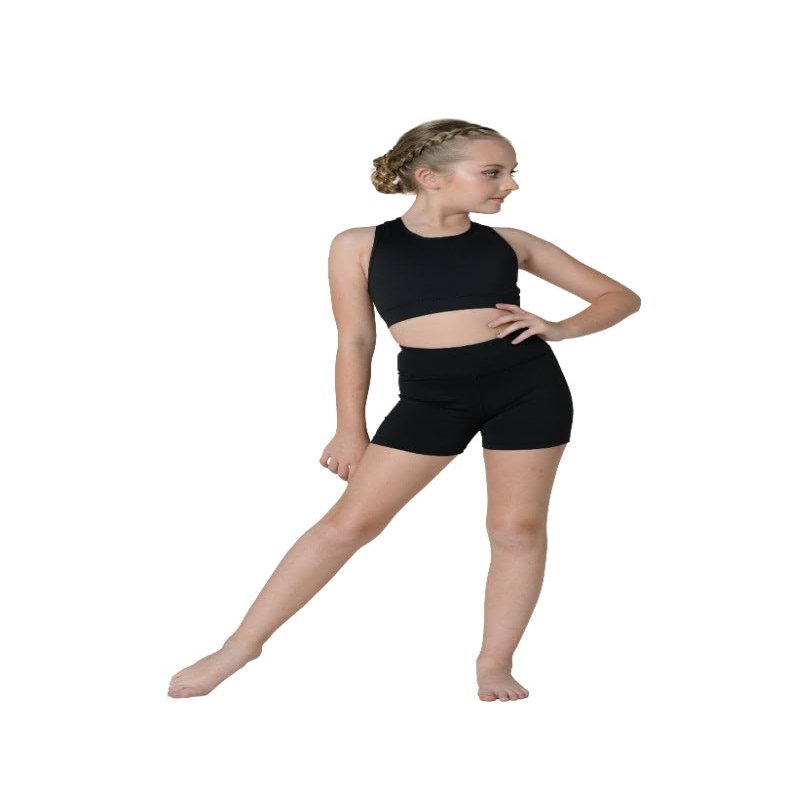 DANZNMOTION Girls High Waist Dance Booty Short 22406C (Black, 8-10)