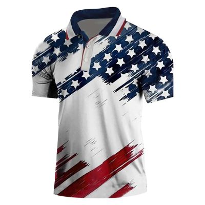 QWENTMTNTY Men's Golf Shirts Short Sleeve Patriotic Shirts for Men Big and Tall Distressed 1776 Shirts Slim Fit Mens American Flag Tshirt