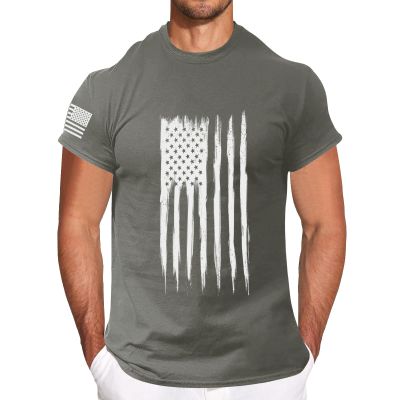 QWENTMTNTY Independence Day Shirts for Men Big and Tall Athletic Slim Fit Stars Stripes Shirt Summer Casual 4Th of July T-Shirts Outfits Grey