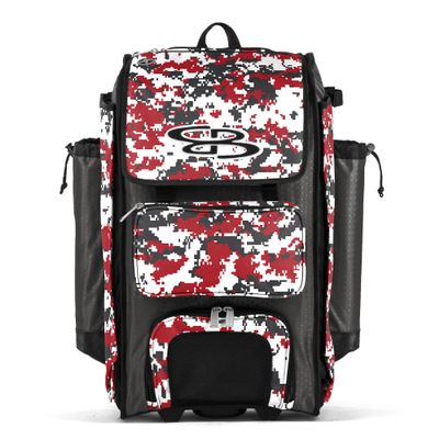 Boombah Catchers Superpack Hybrid Digital Camo Bat Bag PS-9060-3000C23 Charcoal/Red - Wheeled & Backpack Version