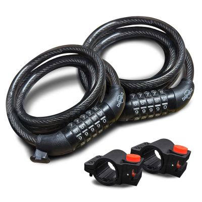 DaShield Bike Lock Cable 5 Digit Resettable Combination Code for Bicycle and Scooter Cable Lock Anti Theft Cable Locks with Secure Mounting Bracket (59" (2 Pack))