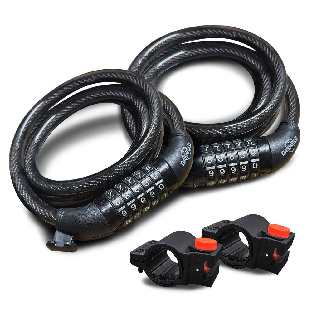 DaShield Bike Lock Cable 5 Digit Resettable Combination Code for Bicycle and Scooter Cable Lock Anti Theft Cable Locks with Secure Mounting Bracket (59" (2 Pack))