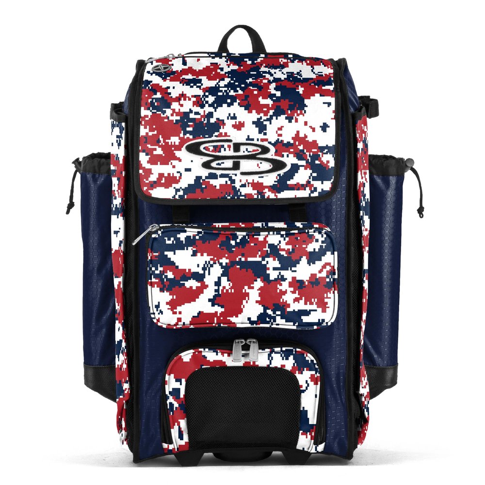 Boombah Catchers Superpack Hybrid Digital Camo Bat Bag PS-9060-3000C23 Navy/Red - Wheeled & Backpack Version