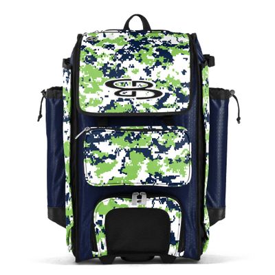 Boombah Catchers Superpack Hybrid Digital Camo Bat Bag PS-9060-3000C23 Navy/Lime Green - Wheeled & Backpack Version