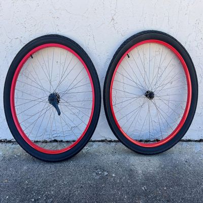 26 Inch Beach Cruiser Coaster Brake Wheel Set Wheels in Colors (Red)