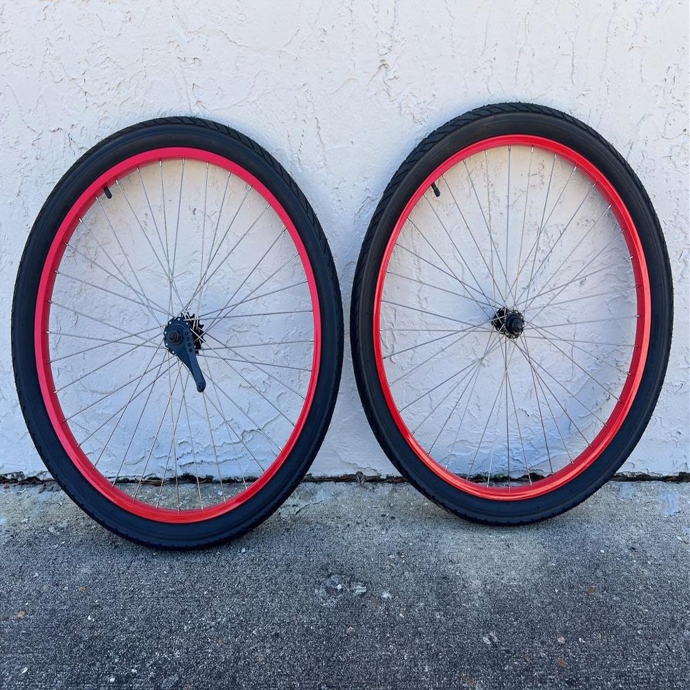 26 Inch Beach Cruiser Coaster Brake Wheel Set Wheels in Colors (Red)