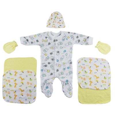 Bambini CS-0030 Sleep-n-Play Cap Mittens & Washcloths White & Yellow - Newborn - 7 Piece