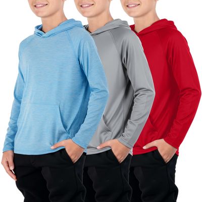 Liberty Imports 3-Pack Youth Boys Teen Dry-Fit Hoodies Long Sleeve Athletic Pullover Sweatshirts Lightweight Activewear (Set 3, Medium)