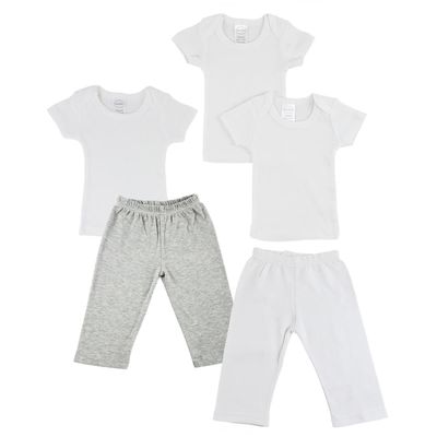 Bambini CS-0463L Infant T-Shirts & Track Sweat Pants Grey & White - Large - Pack of 5