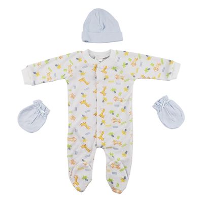 Bambini CS-0033 Sleep-n-Play Cap & Mittens White & Yellow - Newborn - 3 Piece
