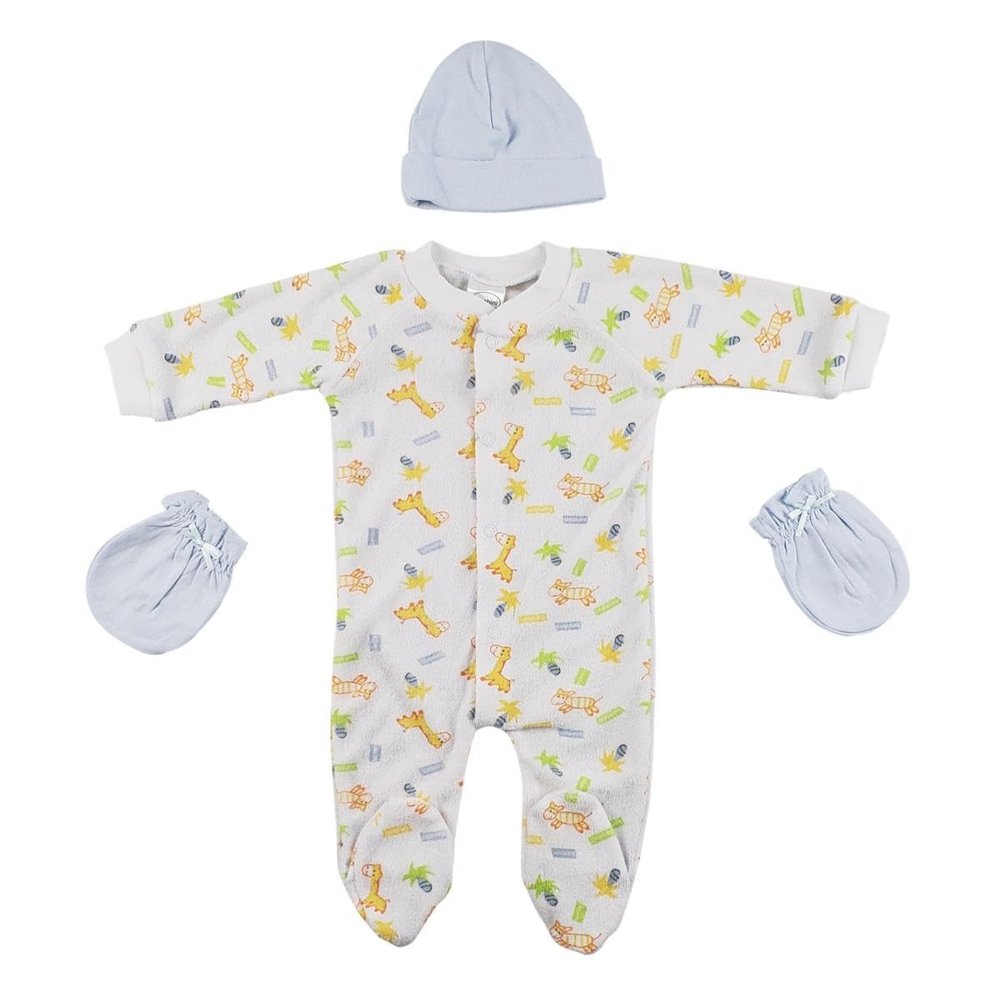 Bambini CS-0033 Sleep-n-Play Cap & Mittens White & Yellow - Newborn - 3 Piece