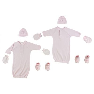 Bambini CS-0066 Gown Cap Mittens & Booties Pink - Preemie - 8 Piece