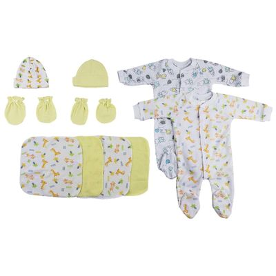 Bambini CS-0021 Sleep-N-Plays Caps Mittens & Washcloths White & Yellow - Newborn - 9 Piece