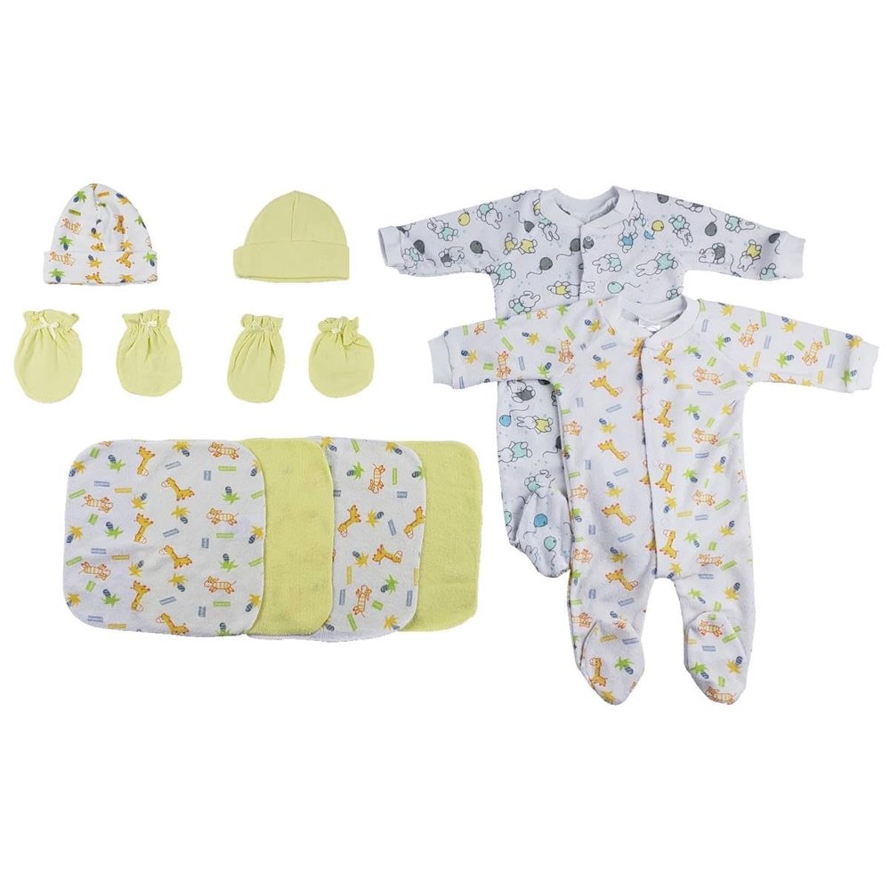 Bambini CS-0021 Sleep-N-Plays Caps Mittens & Washcloths White & Yellow - Newborn - 9 Piece