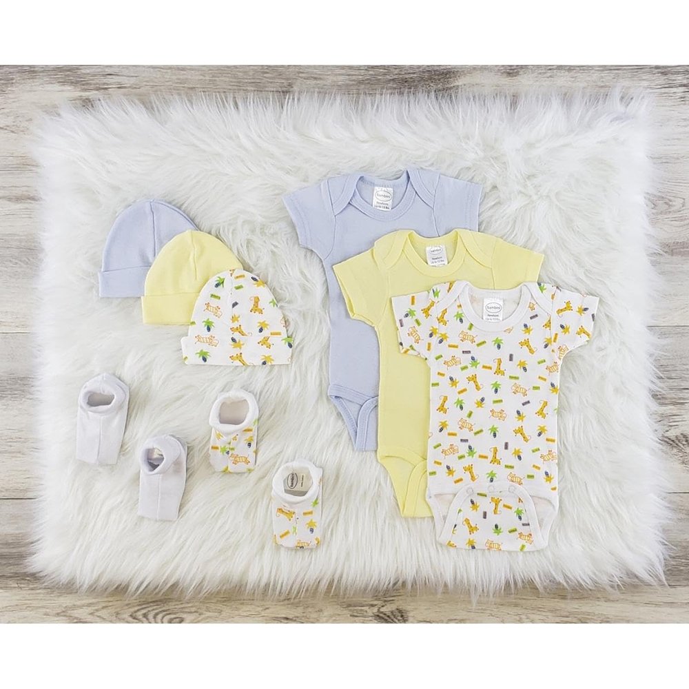 Bambini LS-0555S Layette Baby Clothes Set - White Blue & Yellow - Small - Pack of 3