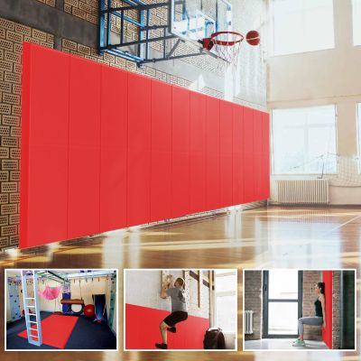 PROGOAL 72" x 24" x 4" Gym Wall Padding Basketball Court Wall Mats Athletes Protector,Removable High Elasticity Tear-Resistant 4" Thick Foam High-Density Wall Pads for Safty(Red)